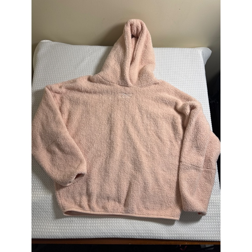 Reebok Fleece‎ Hoodie Womens Small Pink Sherpa Pullover Teddy Logo